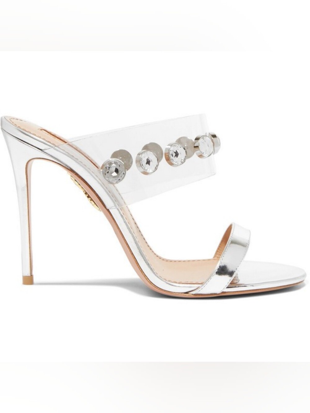 AQUAZZURA Silver Galaxy Embellished Mules 37.5